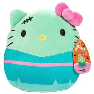 NWT Squishmallows 8" Hello Kitty Franken-Kitty Mint Green With Pink Bow And Tags